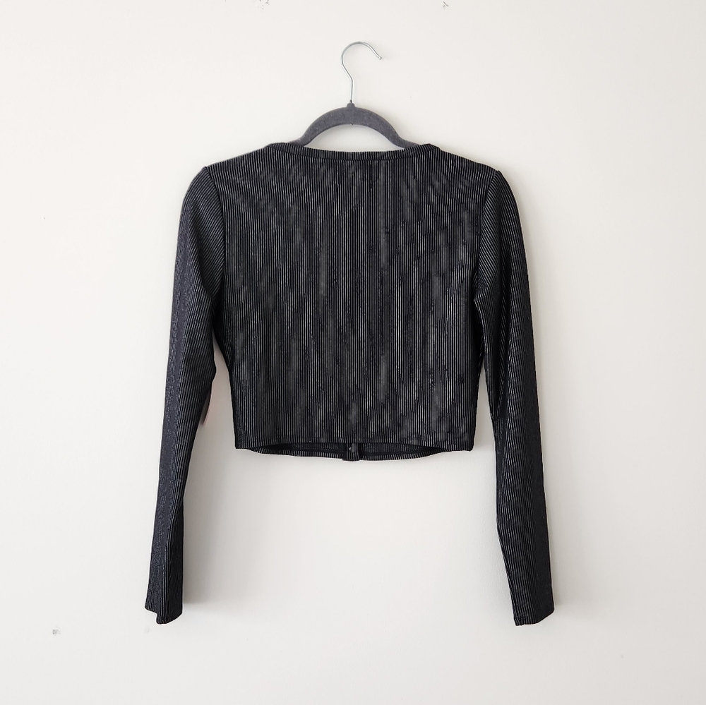 Carbon 38 Cropped Shimmer Stripe Cardigan Black Silver XS NWT NEW - Picture 8 of 12